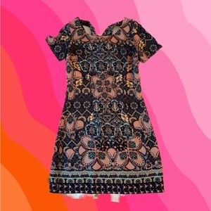 HOLLISTER navy & multicolored form-fitting mini dress with cross back 🌈